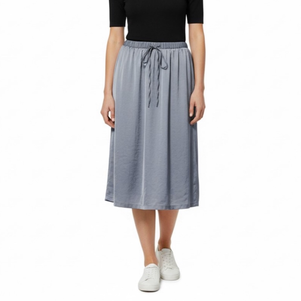 GAP Blue Satin Lined Women's Midi Skirt with Elastic Drawstring Waist - Size XL